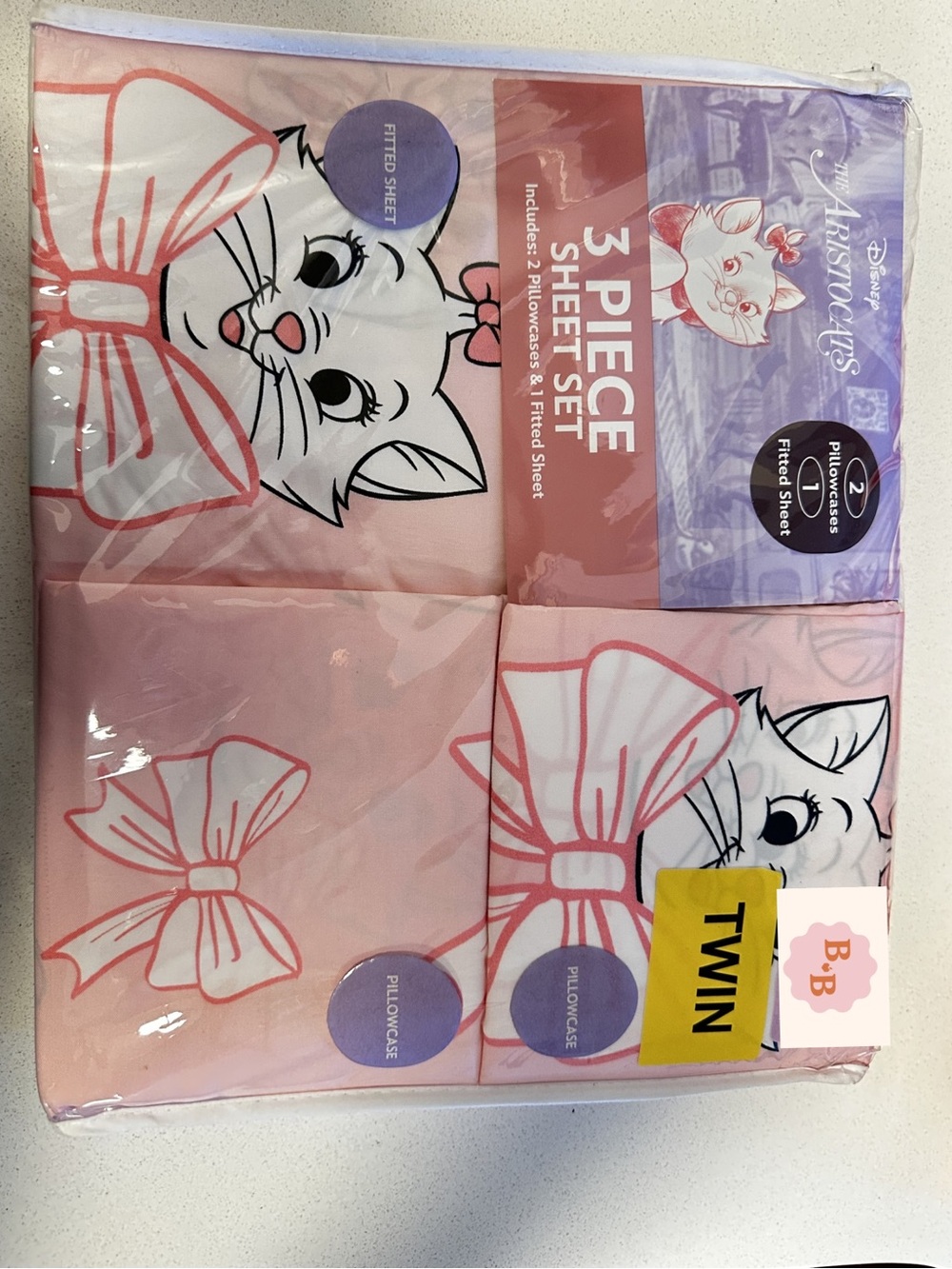 Disney Marie Pink and White Twin Sheet Set